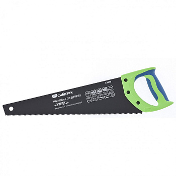 Ножовка по дереву "Зубец", 400 мм, 7-8 TPI, каленый зуб 2D, защитное покрытие, двухкомпонентная рукоятка Сибртех Ножовка по дереву "Зубец", 400 мм, 7-8 TPI, каленый зуб 2D, защитное покрытие, двухкомпонентная рукоятка Сибртех