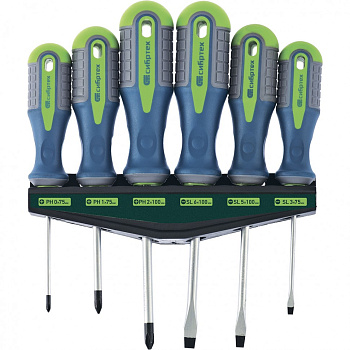 Набор отверток, CrV, трехкомпонентные рукоятки, 6 предметов Сибртех Набор отверток, CrV, трехкомпонентные рукоятки, 6 предметов Сибртех