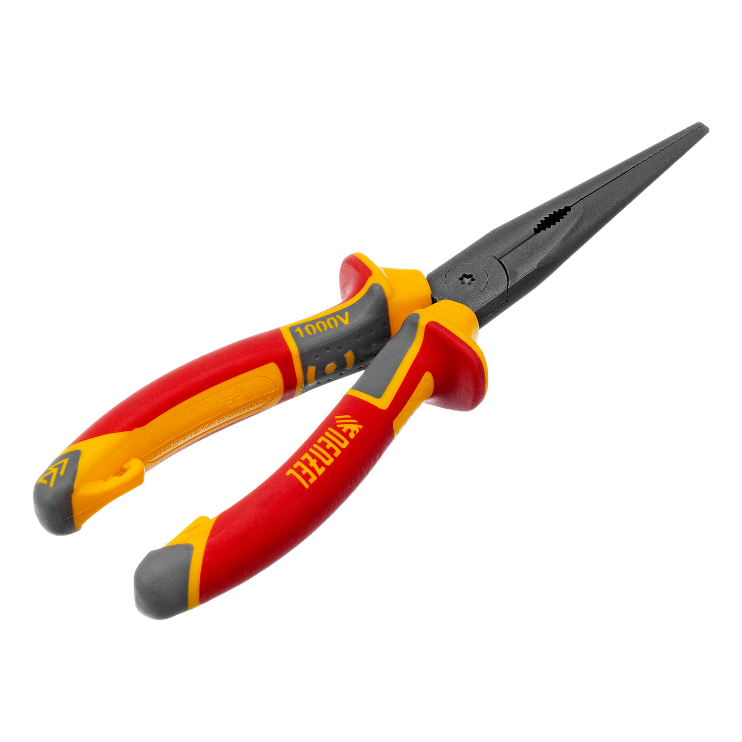 Длинногубцы прямые, диэлектрические рукоятки до 1000 В, трехкомпонентные рукоятки, 205мм Denzel Длинногубцы прямые, диэлектрические рукоятки до 1000 В, трехкомпонентные рукоятки, 205мм Denzel