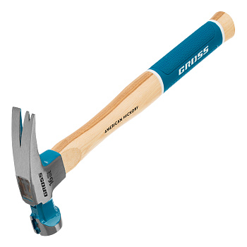 Молоток-гвоздодер, 450 г, угол 75, магнит, обрезиненная рукоятка American hickory GROSS Молоток-гвоздодер, 450 г, угол 75, магнит, обрезиненная рукоятка American hickory GROSS