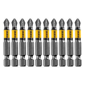 Бита PZ2х50, сталь легированная S2, 10 шт., круглый профиль, отрывная упаковка, , Е 6,3 Denzel