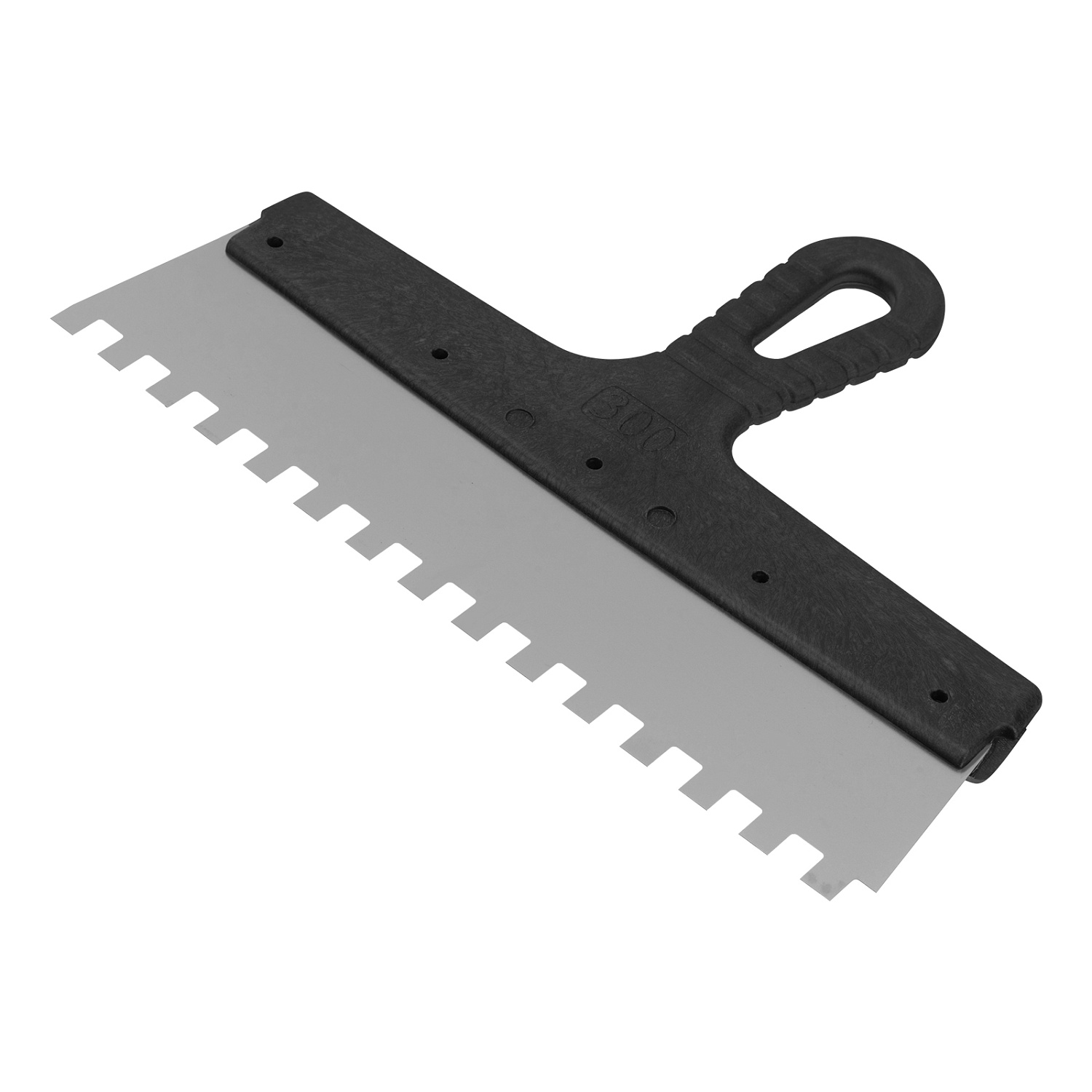 Шпатель из нержавеющей стали, 300 мм, зуб 10х10 мм, пластмассовая ручка// Сибртех