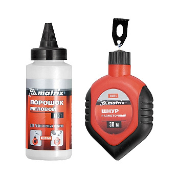 Шнур разметочный в пластмассовом обрезиненном корпусе, порошок красный// Matrix