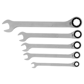 Набор ключей комбинированных трещоточных, количество зубьев 100, СRV, 5 шт, 8- 17 мм Gross Набор ключей комбинированных трещоточных, количество зубьев 100, СRV, 5 шт, 8- 17 мм Gross