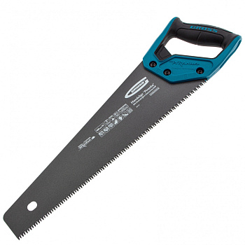 Ножовка по дереву "PIRANHA", 400 мм, 7 TPI, 3D-зуб, тефлоновое покрытие полотна, двухкомпонентная рукоятка Gross Ножовка по дереву "PIRANHA", 400 мм, 7 TPI, 3D-зуб, тефлоновое покрытие полотна, двухкомпонентная рукоятка Gross