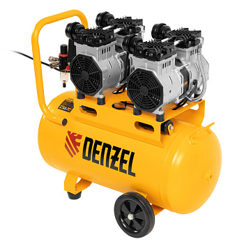 Компрессор безмасляный, малошумный DLS 2200/50, 2200 Вт, 2x1100, 50 л, 380 л/мин// Denzel