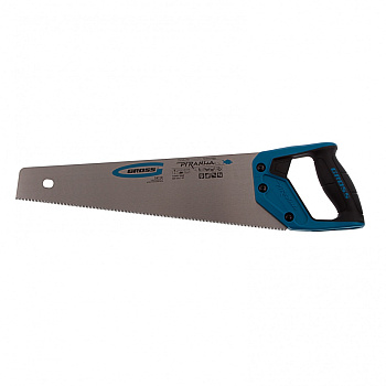 Ножовка по дереву "Piranha", 400 мм, 11-12 TPI, зуб-3D, каленый зуб, двухкомпонентная рукоятка Gross Ножовка по дереву "Piranha", 400 мм, 11-12 TPI, зуб-3D, каленый зуб, двухкомпонентная рукоятка Gross
