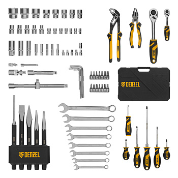 Набор инструментов, 1/2", 1/4", CrV, S2, пластиковый кейс, 84 предмета// Denzel