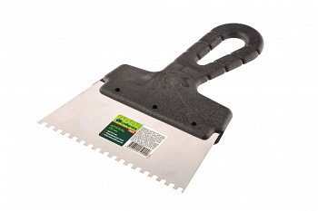 Шпатель из нержавеющей стали, 150 мм, зуб 4х4 мм, пластмассовая ручка// Сибртех