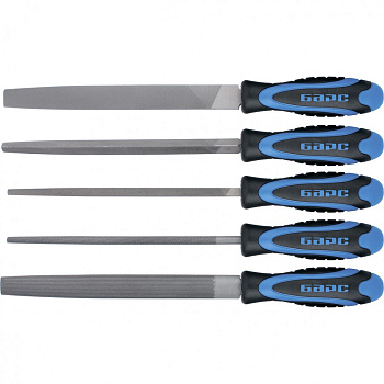 Набор напильников 200 мм, 5 шт, двухкомпонентная рукоятка Барс Набор напильников 200 мм, 5 шт, двухкомпонентная рукоятка Барс