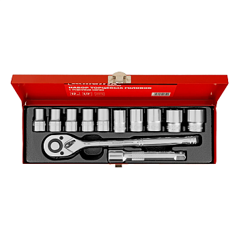 Набор торцевых головок, 1/2", головки 10 - 24 мм, с трещот. ключом, 12 предметов Matrix Набор торцевых головок, 1/2", головки 10 - 24 мм, с трещот. ключом, 12 предметов Matrix