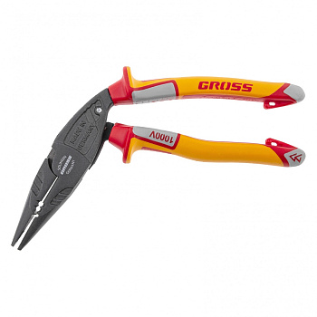 Длинногубцы с изогнутой головой, комбинированные, диэлектрические рукоятки до 1000 В, 200 мм Gross Длинногубцы с изогнутой головой, комбинированные, диэлектрические рукоятки до 1000 В, 200 мм Gross