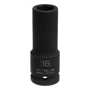 Головка ударная удлиненная шестигранная, 16 мм, 1/2, CrMo Stels