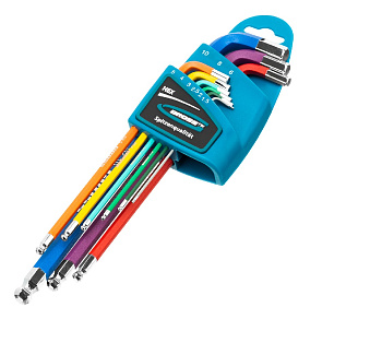 Набор ключей имбусовых HEX, 1.5-10 мм, S2, 9 шт, магнит, экстра-длинные с шаром, хром/краска Gross