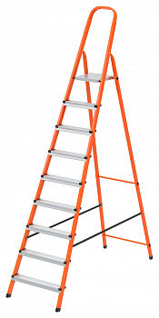 Стремянка, 9 ступеней, стальной профиль, ступени сталь, оранжевая, Россия, Сибртех
